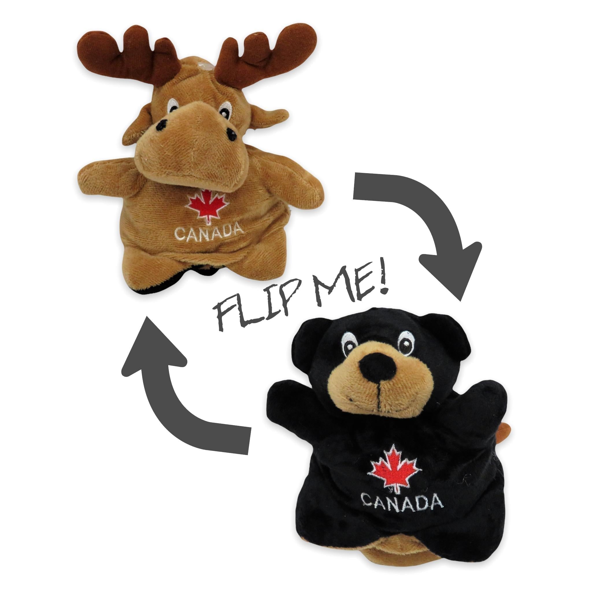 Reversible Plushie Toys Canada Moose and Beaver or Moose and Bear Double Sided Flip Plush Toy Mood Plush Reversible Doll Soft Stuffed Animal Dolls Show Your Mood Great Gift for Kids Adults