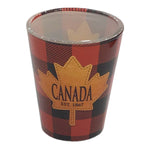 SHOT GLASS CANADA RED BLACK PLAID W/ VINTAGE MAPLE LEAF