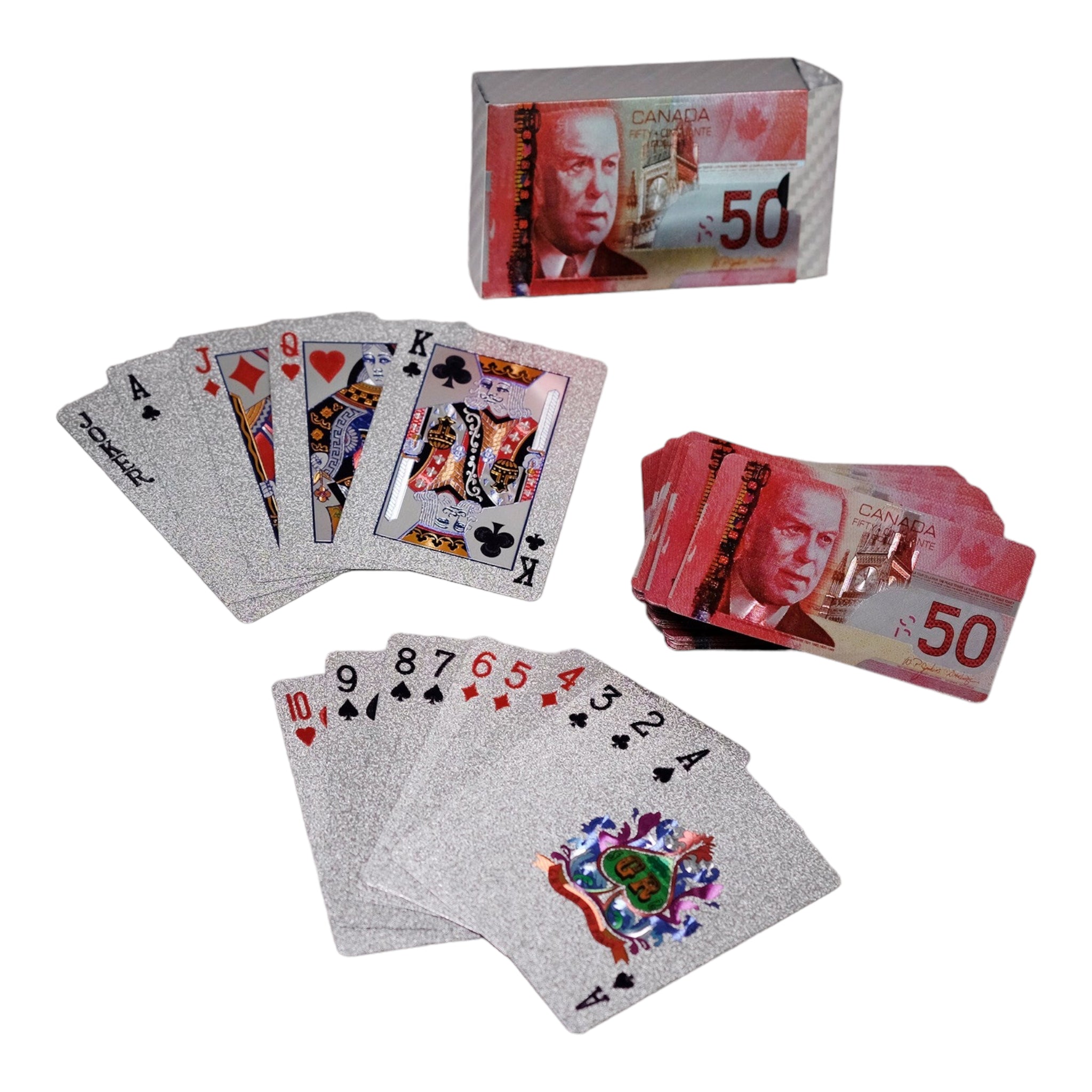 SILVER POKER CARDS - CANADA 50 DOLLARS NOTE PLAYING CARDS