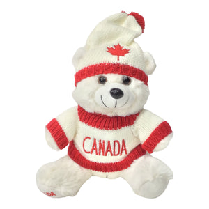 STUFFED ANIMAL POLAR BEAR - HUSKY -  MOOSE W/ CANADA RED AND WHITE MAPLE LEAF SWEATER & HAT PLUSH