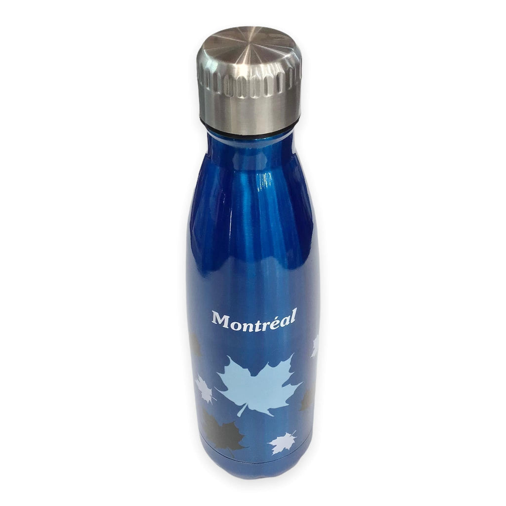 Special Montreal Edition Stainless Steel Classic Double Wall Water Bottle, 17oz Blue with Maple Leaf