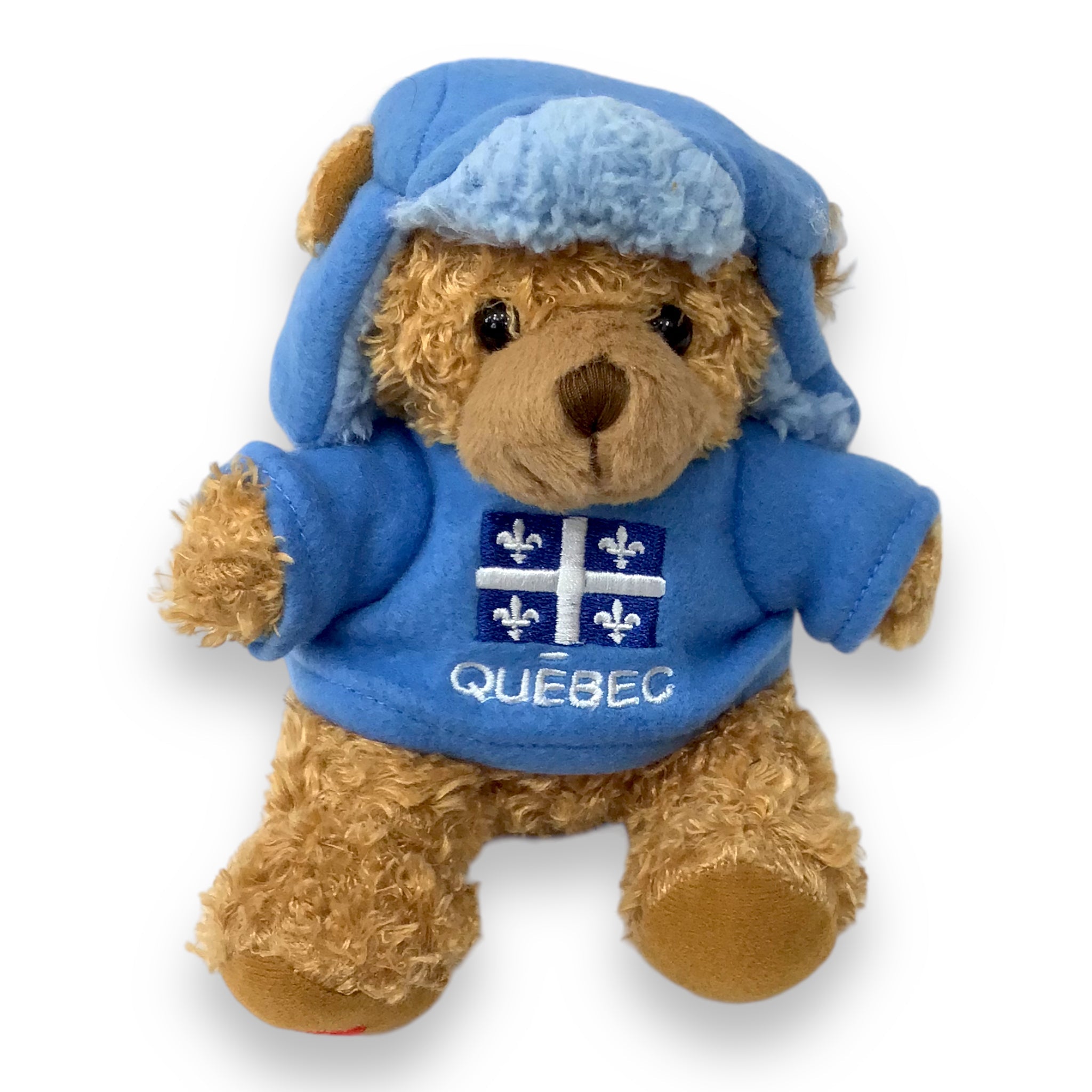 Stuffed Animal Teddy Bear 7 inches Plush with Blue Hat & Sweater Quebec Flag Embroidery