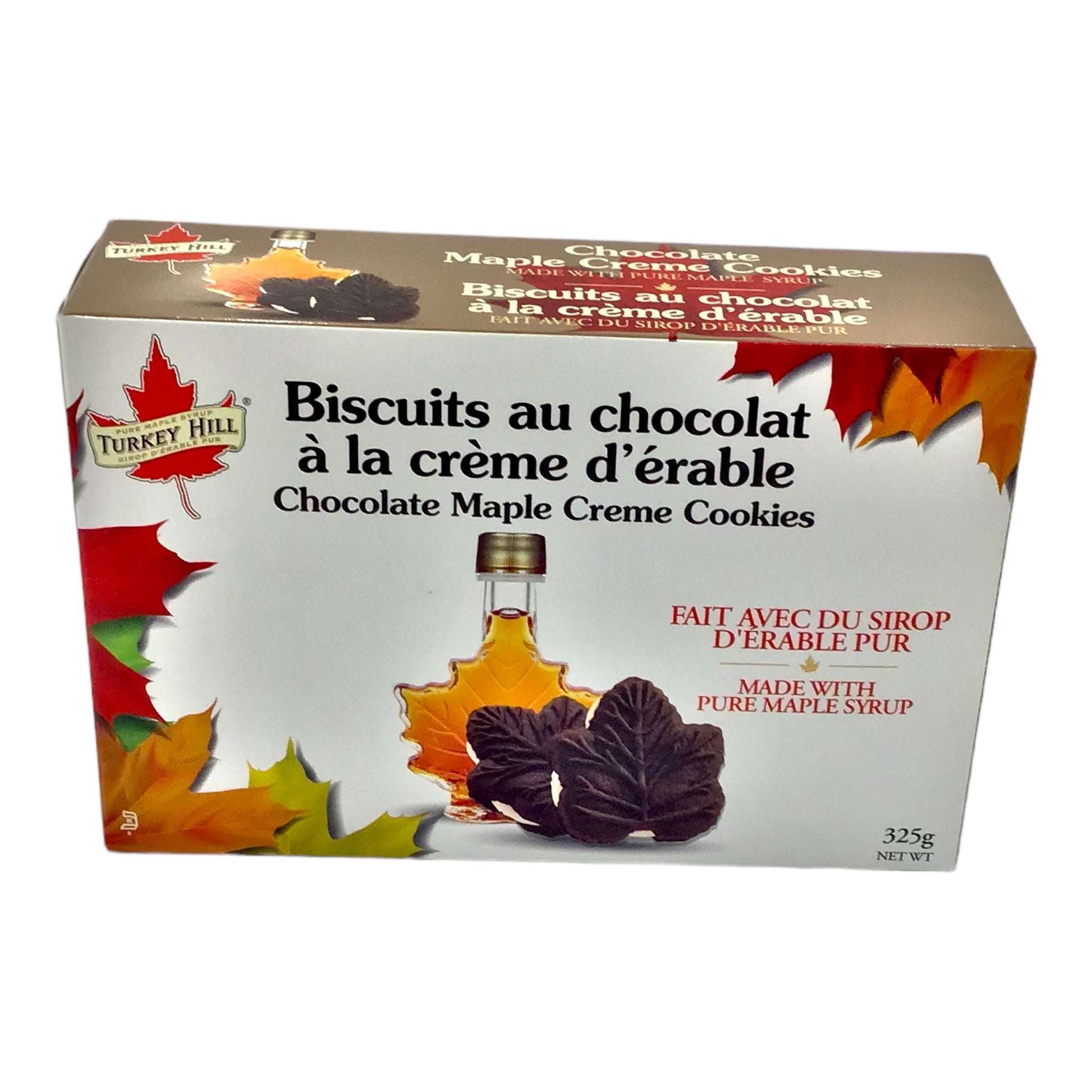Turkey Hill's Chocolate Maple Cream Cookies (325g) are made in Canada.