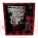 14 oz Canada Ceramic Buffalo Plaid Coffee Mug with Black Spoon | Set for Home, Office, Camping, Traveling | Canadian Cups for Hot and Cold Drinks | Tea Cup with Gift Box