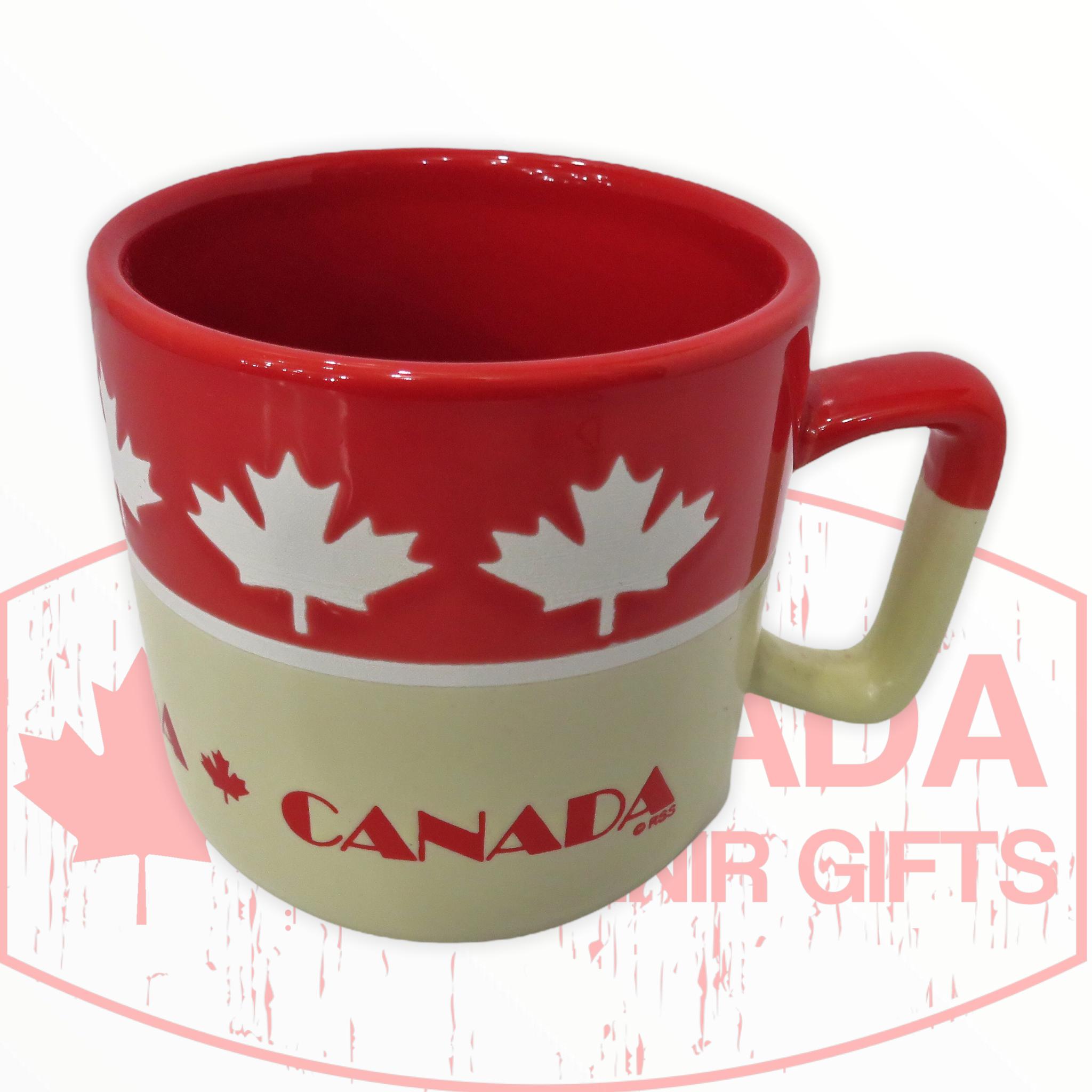 14 oz Large Mug Ceramic Coffee Tea Glass Cup Maple Leaf Canada (Red & Cream)