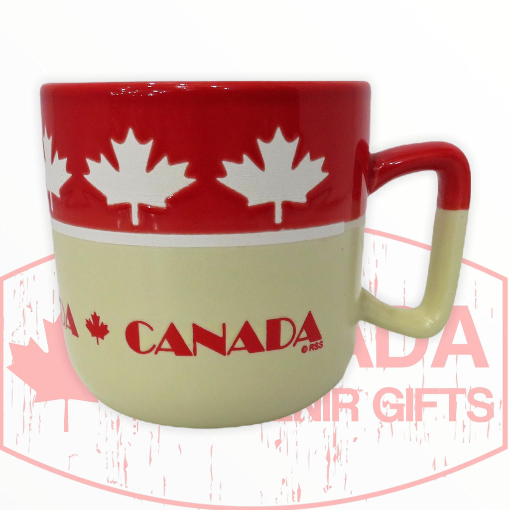 14 oz Large Mug Ceramic Coffee Tea Glass Cup Maple Leaf Canada (Red & Cream)