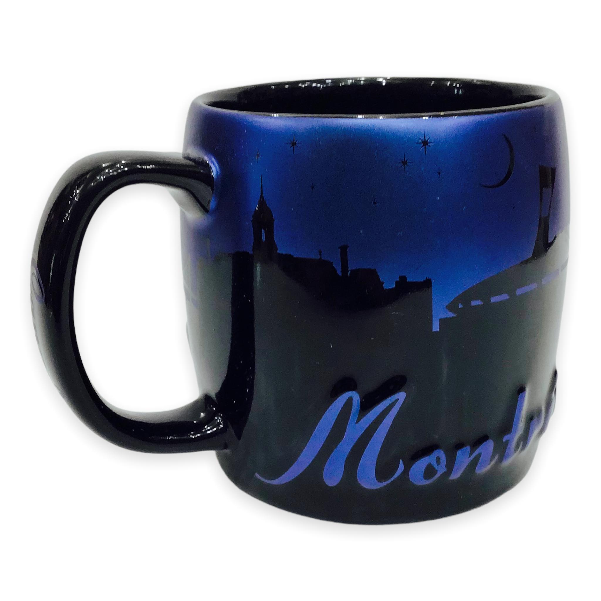 22oz Large Coffee Mug - Montréal Skyline Scenic View Midnight- Over sized Blue and Black Coffee Cup - Hot Tea Chocolate