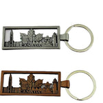 2pc Canada Maple Leaf City View Metal Keychain Silver & Bronze Color