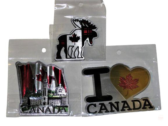 3 Assorted Canada Laser Foil Fridge Magnet Souvenir Gift | I Love Canada - Canada Moose - Canada Skyline Vintage