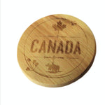 3 in 1 Canada Coaster Bottle Opener and Fridge Magnet Bamboo 3 inches Circle Engraved with Canada Maple Leaf & Moose Design