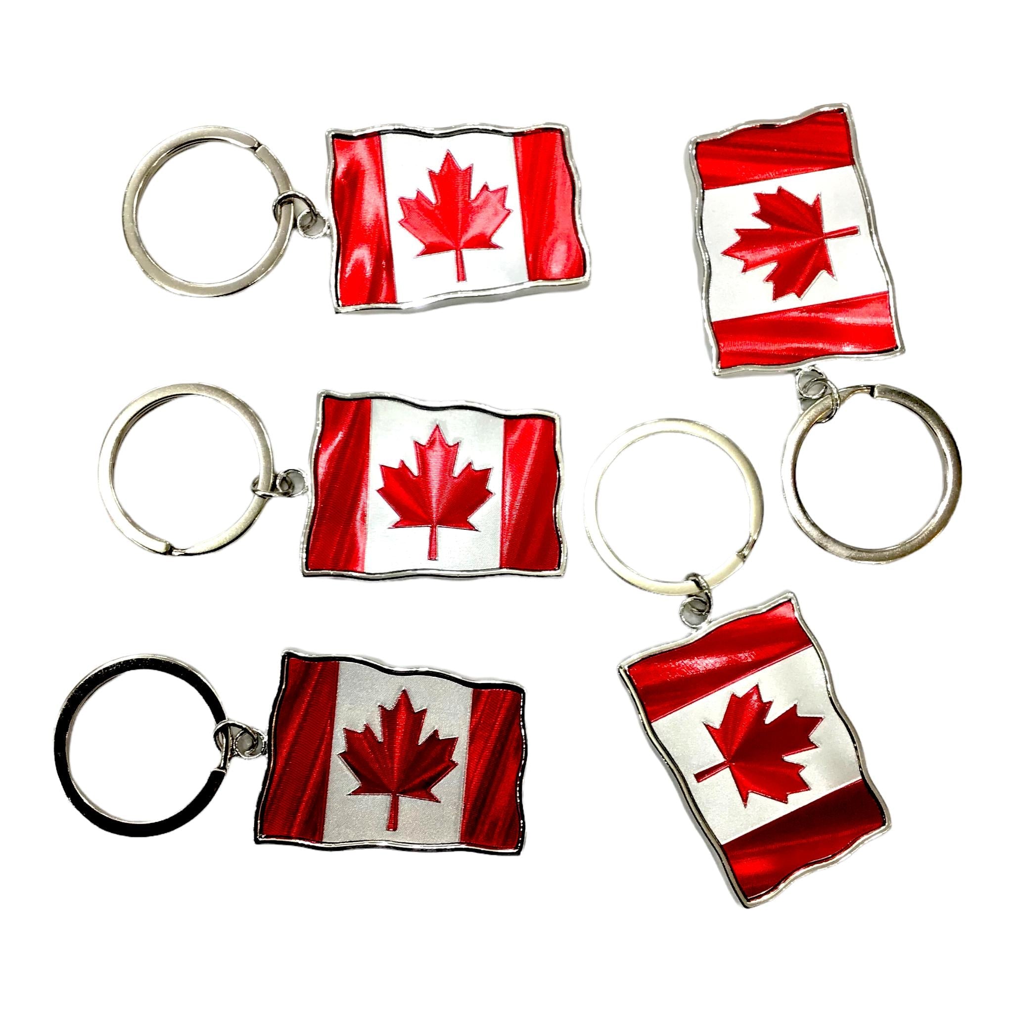 5 Keychains - Canadian Waving National Flag Porte Clé. Metal DieCast Souvenir
