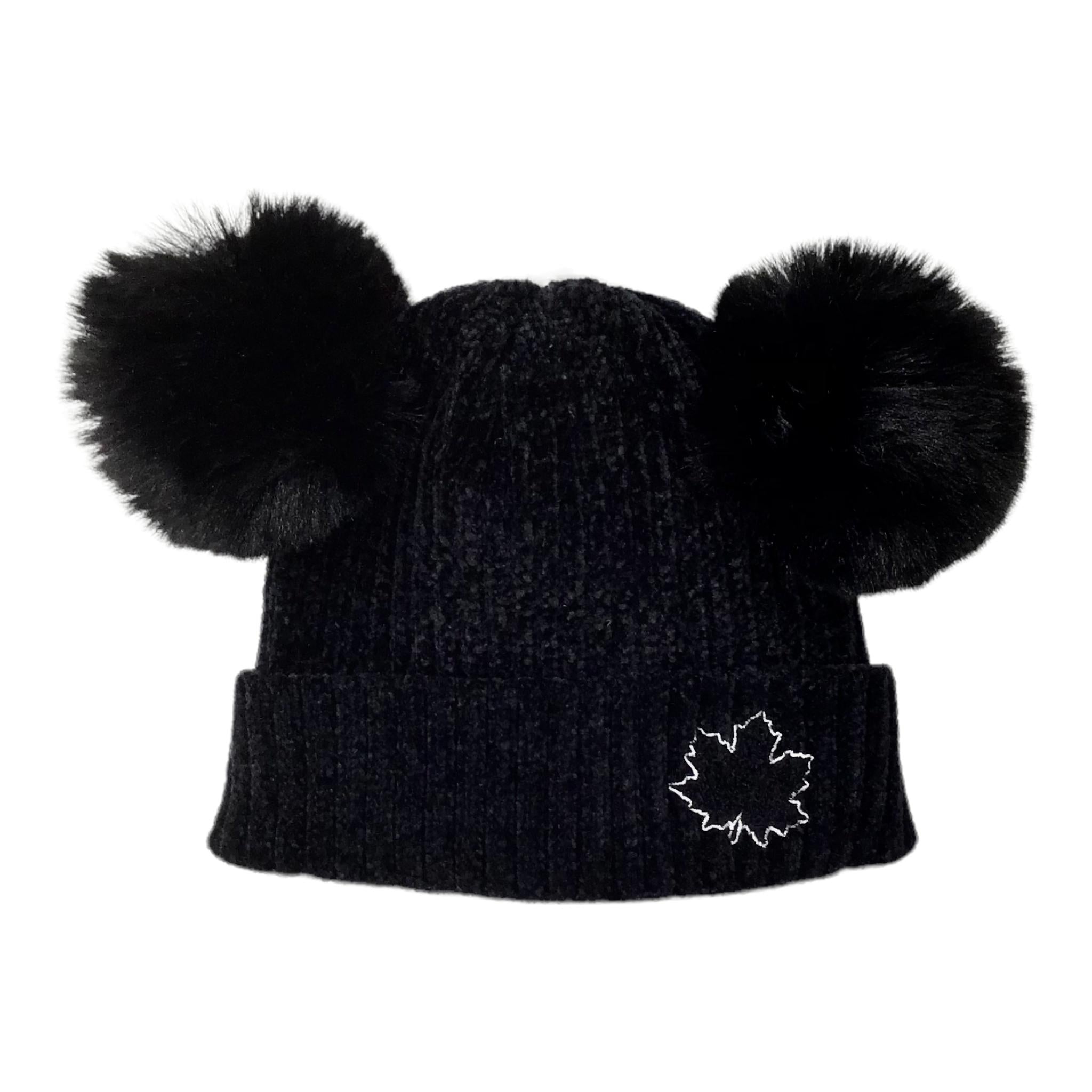 BLACK MICKEY MOUSE MAPLE LEAF BEANIE - POMPOM HAT