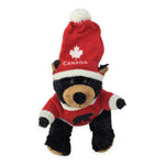 Black Bear Stuffed Animal w/ Red and White Sweater and Hat - Canada Maple Leaf Embroidered