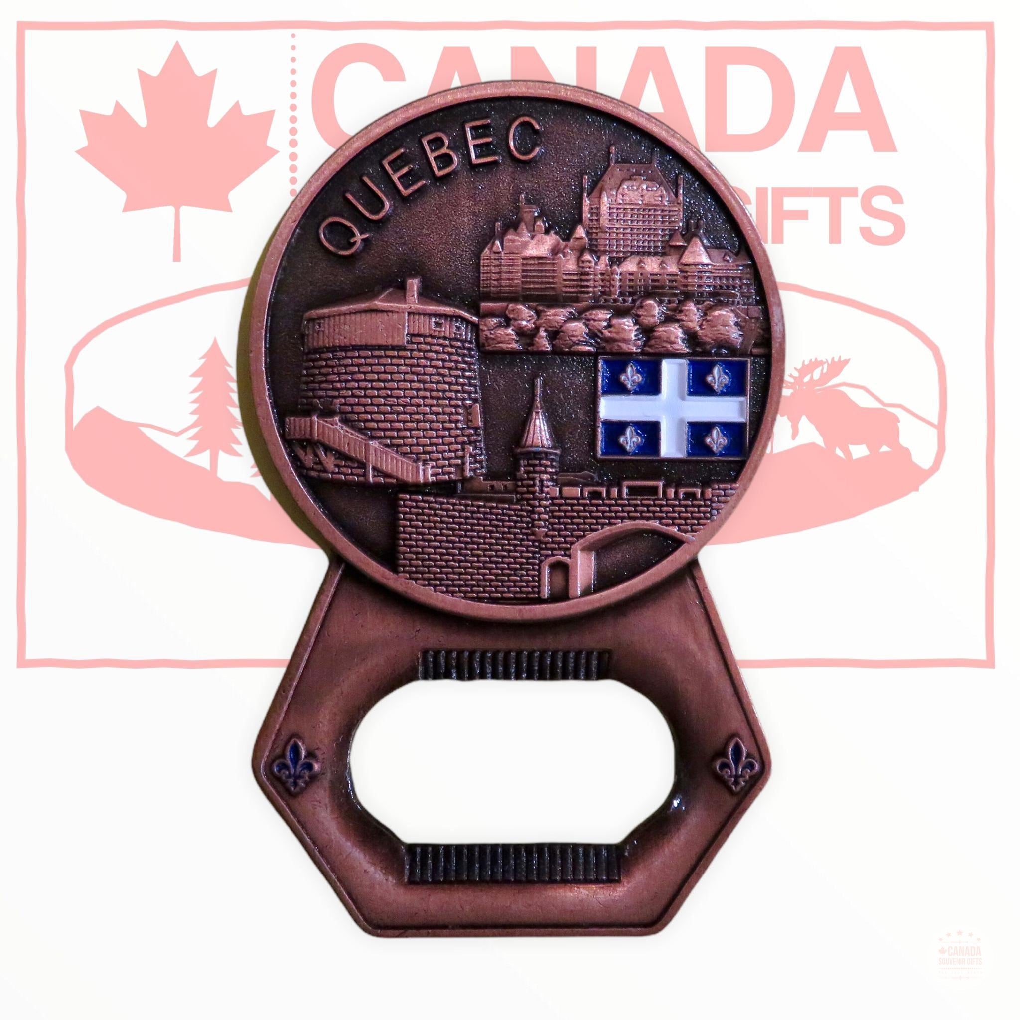 Bottle Opener - Quebec Vintage Fridge Magnet with Quebec Flag