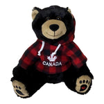 Buffalo Plaid  Hoodie 14” Sitting Black Bear Stuffed Animal Plush W/ Canada Maple Leaf Embroidery