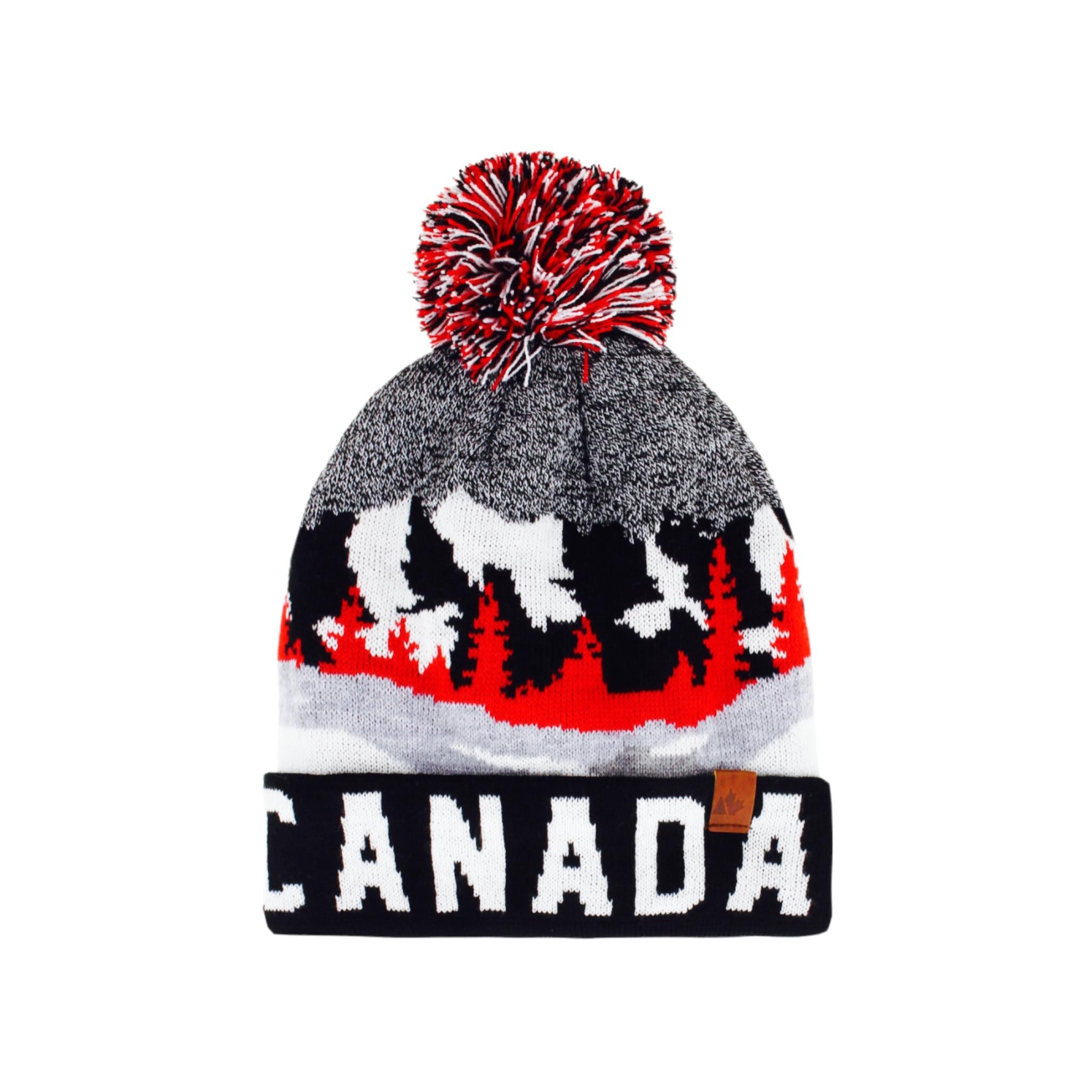 CANADA ADULT FLEECE LINED HAT WITH SCENIC LANDSCAPE W/ POMPOM