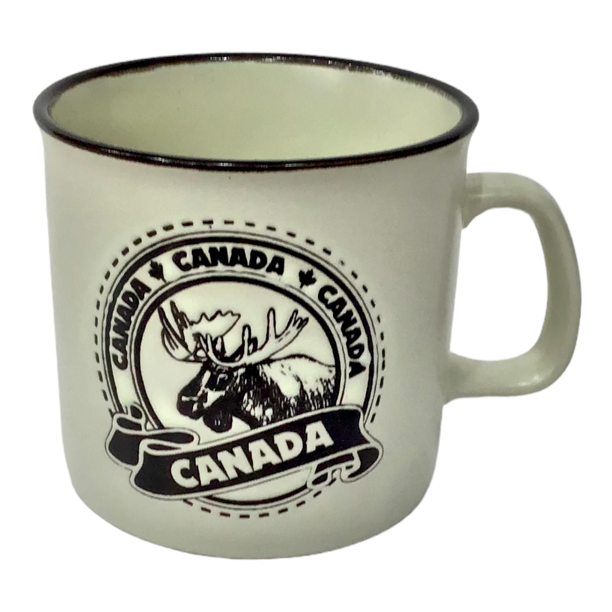 CANADA COFFEE MUG IVORY W/ MOOSE HEAD AND MAPLE LEAF THEME | TEA CUP 11oz CERAMIC