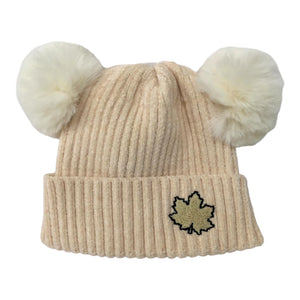 CREAM MICKEY MOUSE MAPLE LEAF BEANIE - POMPOM HAT