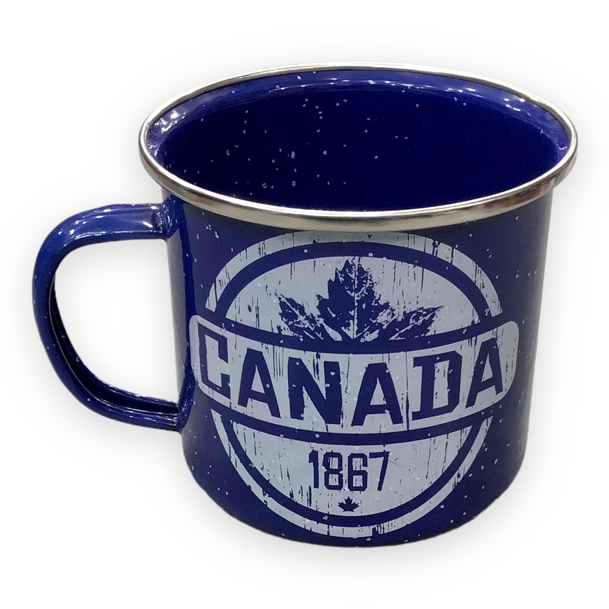 Canada 1867 Maple Leaf Tin Mug Blue | Camping and Travel Tin Cup | Canadian Leaf Coffee Cup | Canadian Souvenir Mug | Novelty Coffee Cup 14oz