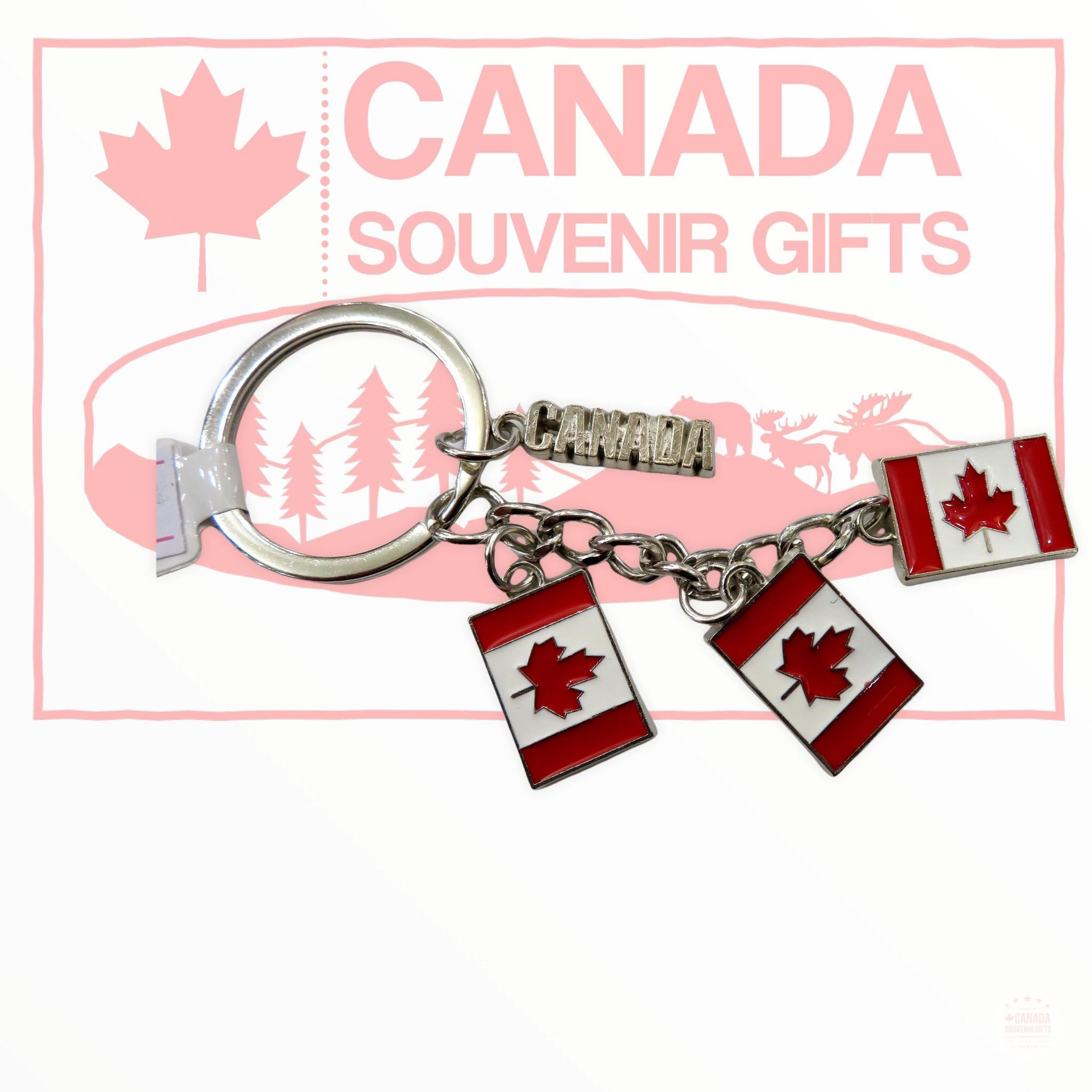 Canada 3 Country Flags, Canada Name Drop Metal Keychain