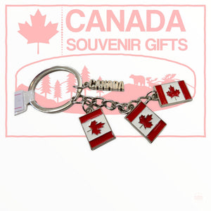 Canada 3 Country Flags, Canada Name Drop Metal Keychain