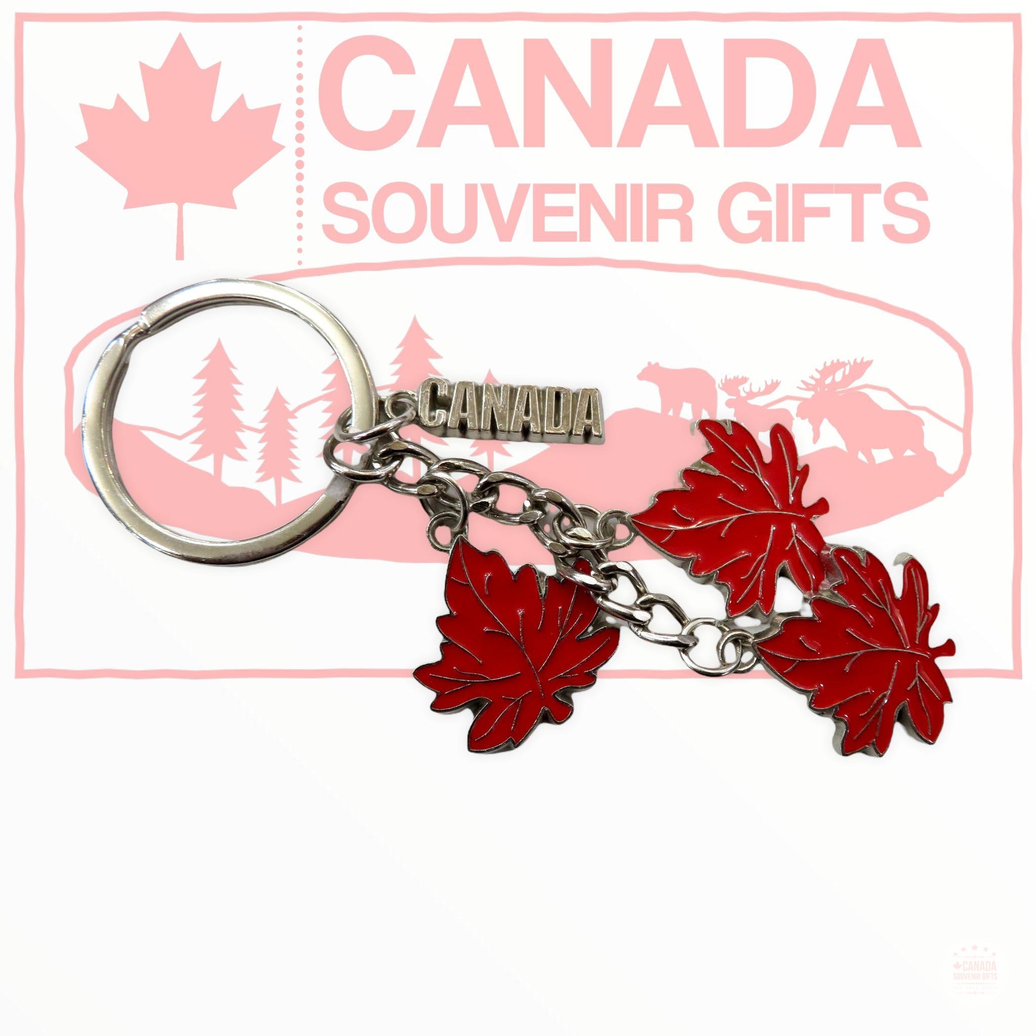 Canada 3 Red Maple Leaf Keychain - Canadian Name Drop Key Holder
