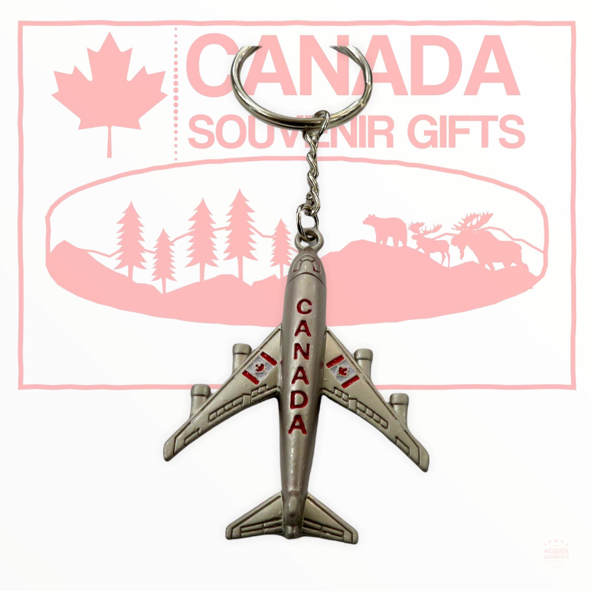 Canada Airplane Canadian Flag Metal Keychain