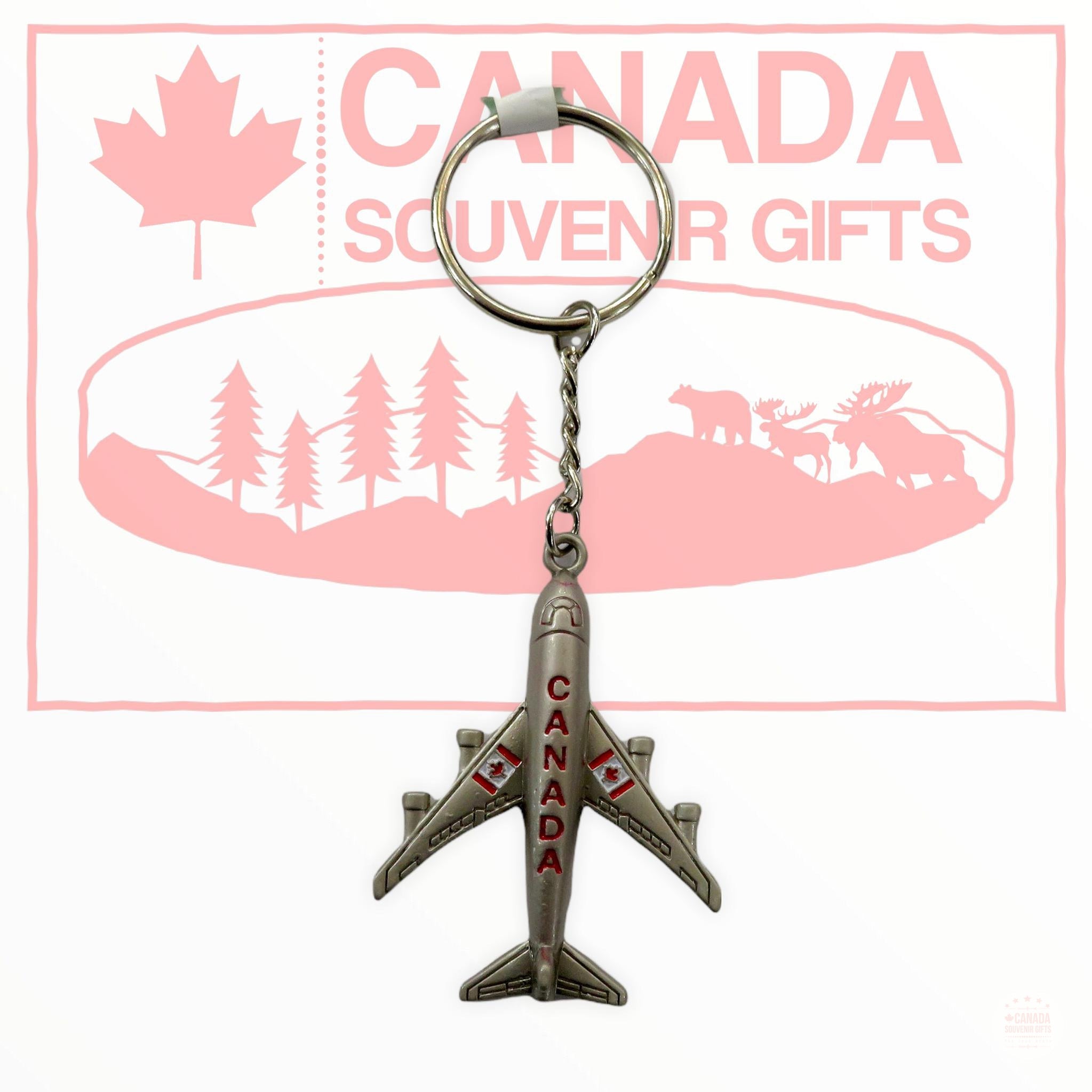 Canada Airplane Canadian Flag Metal Keychain