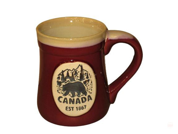 Maple Embossed Canada 3D Coffee Mug - Black With Red Interior, Great Canadian Souvenir Gift, Dishwasher & Microwave Safe