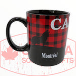 Canada Bear, Wolf Buffalo Plaid Moose Mug - Red and Black Ceramic Coffee Cup - Montreal Themed
