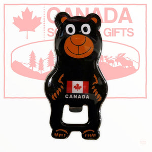 Canada Black Bear Fridge Magnet Bottle Opener - Solid Metal Opener