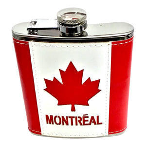Canada Flag Vintage Hip Flask for Liquor 7 oz - Leak Proof Stainless Steel - Red Leather Cover Shot Drinking of Whiskey, Rum and Vodka
