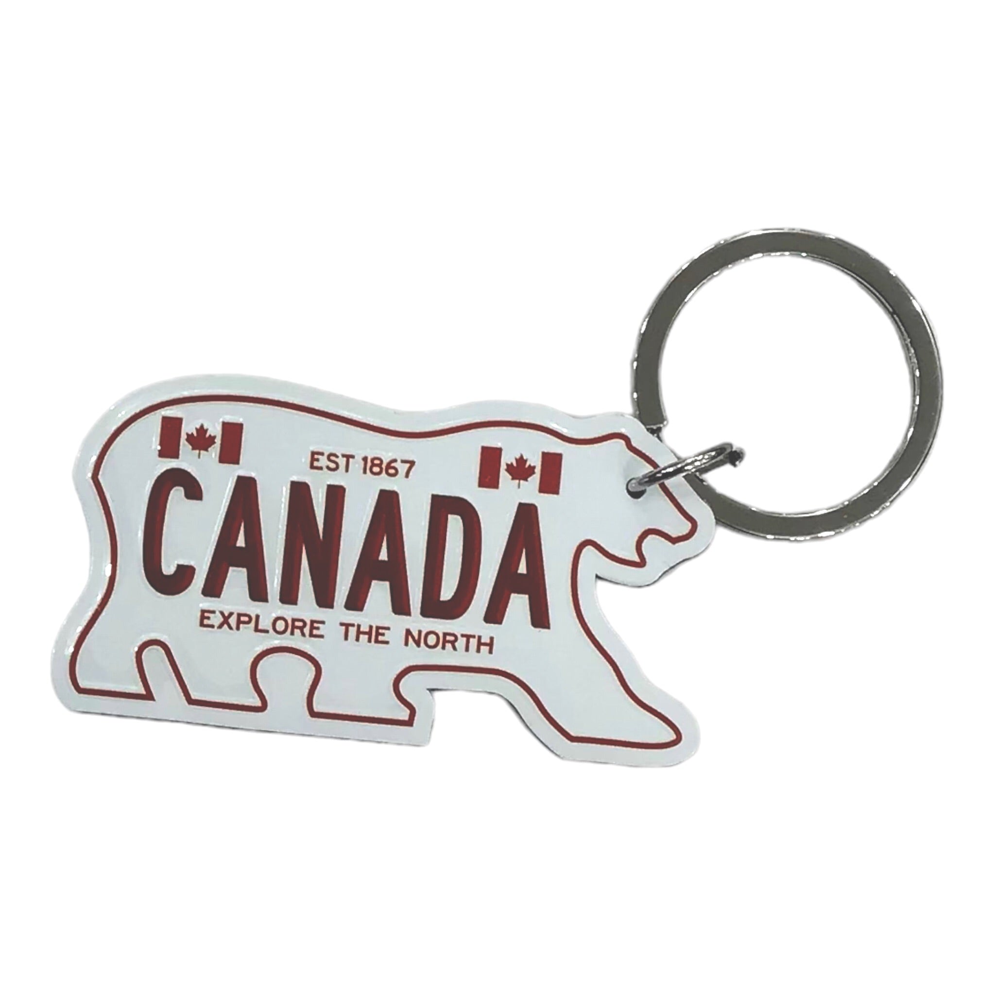 Canada Keychain Double Sided - Explore The North Key Ring Bear Cut Shaped