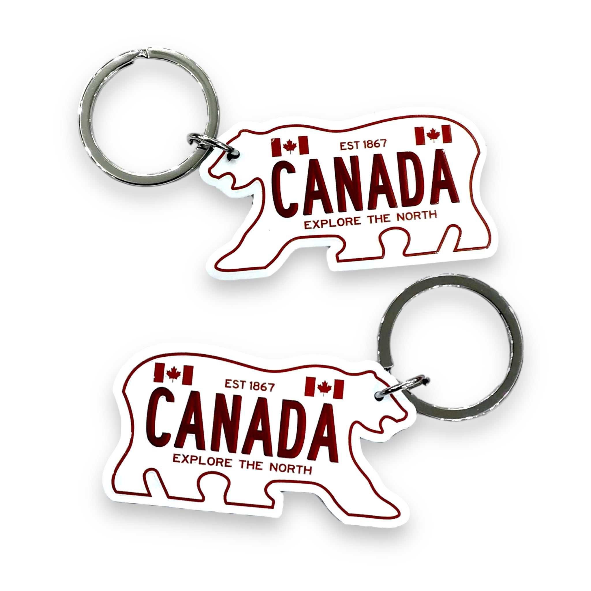 Canada Keychain Double Sided - Explore The North Key Ring Bear Cut Shaped