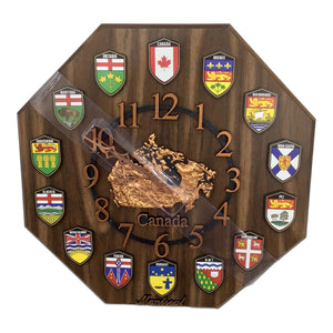 Canada Map Souvenir Wall Clock 12 x 12 inches  Wooden Made in Canada
