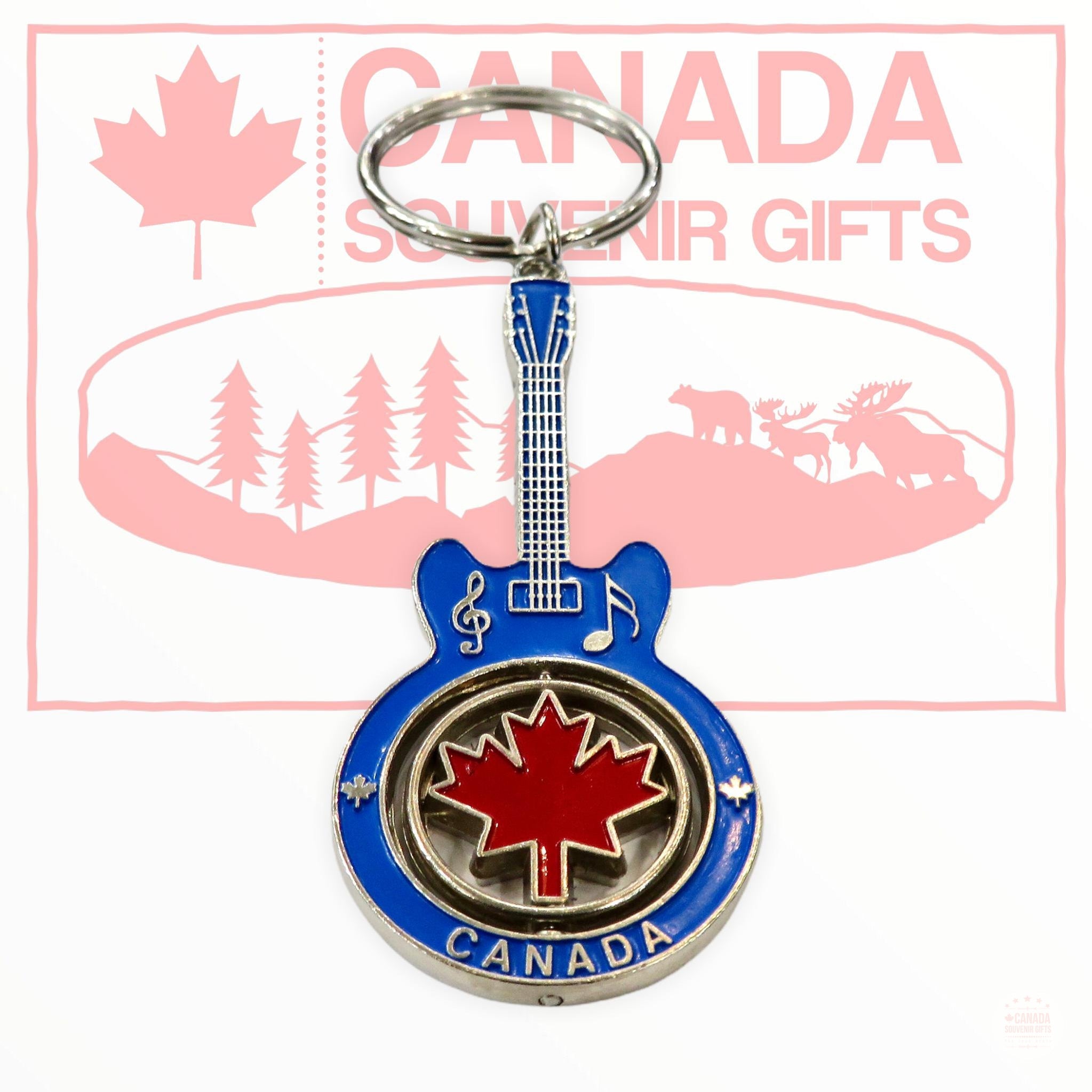 Canada Maple Leaf Spinner Guitar Keychain