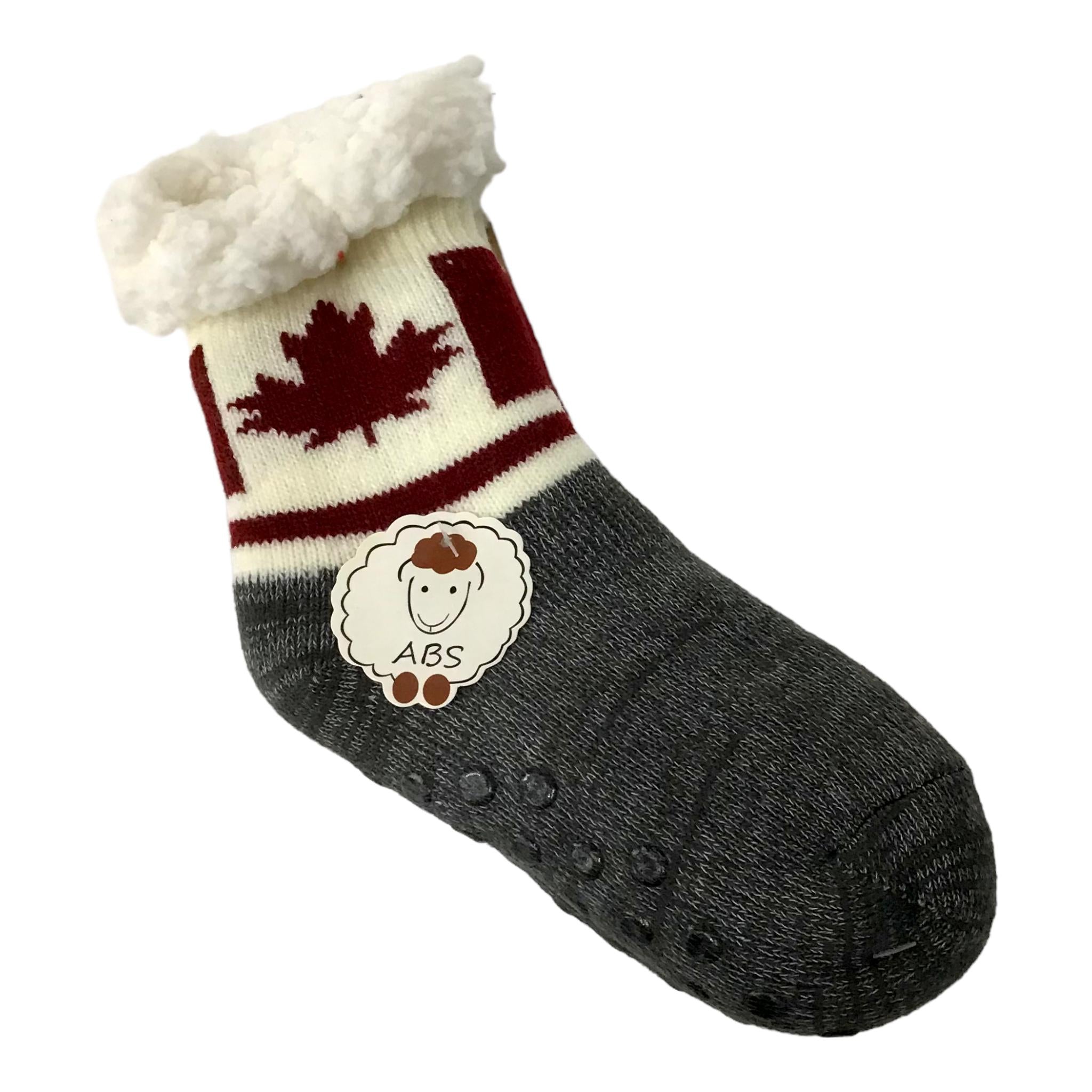 Canada Maple Leaf Thermal Sherpa Slipper Socks Winter Fleece Anti Slip Sock