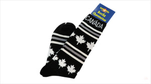 Canada Maple Leaves Unisex Men Women Fun Dress Casual Crew Funny Socks Canadian Souvenir Collection Black & White