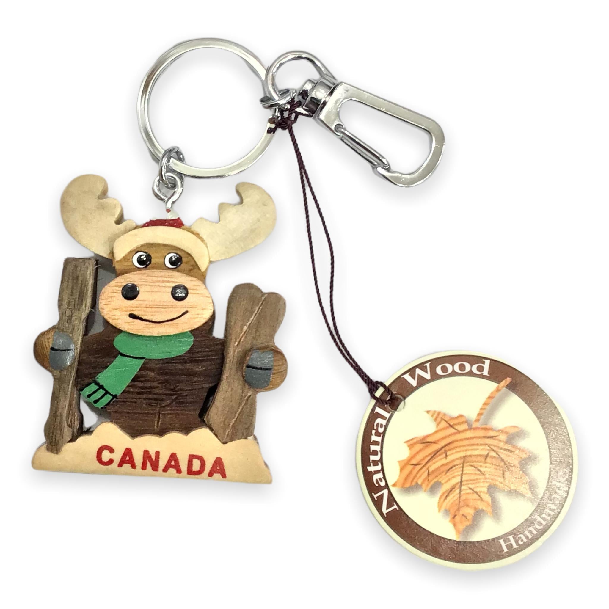 Canada Moose Keychain - Natural Wood Keyring