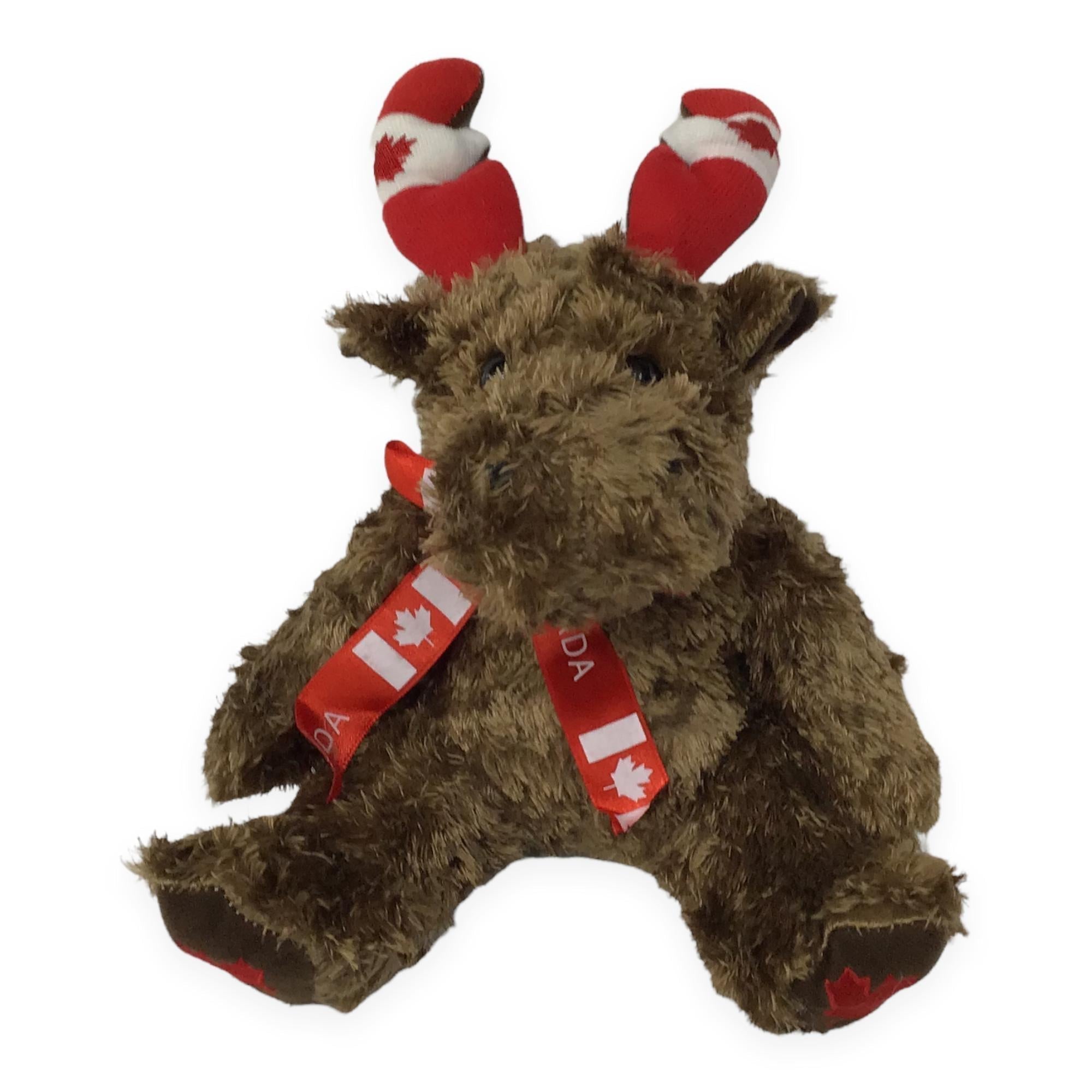 Canada Moose Plush Toy | 10” Inch Stuffed Animal Plush Toy with Scarf Around The Neck | Adorable Playtime Sitting Moose Plush Toy | Soft Stuffed Moose Animal Toys for Kids - Multicolor
