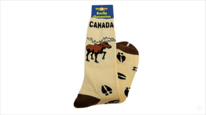 Canada Moose Unisex Men Women Fun Dress Casual Crew Funky Socks Canadian Souvenir Collection with Buff & Brown Color