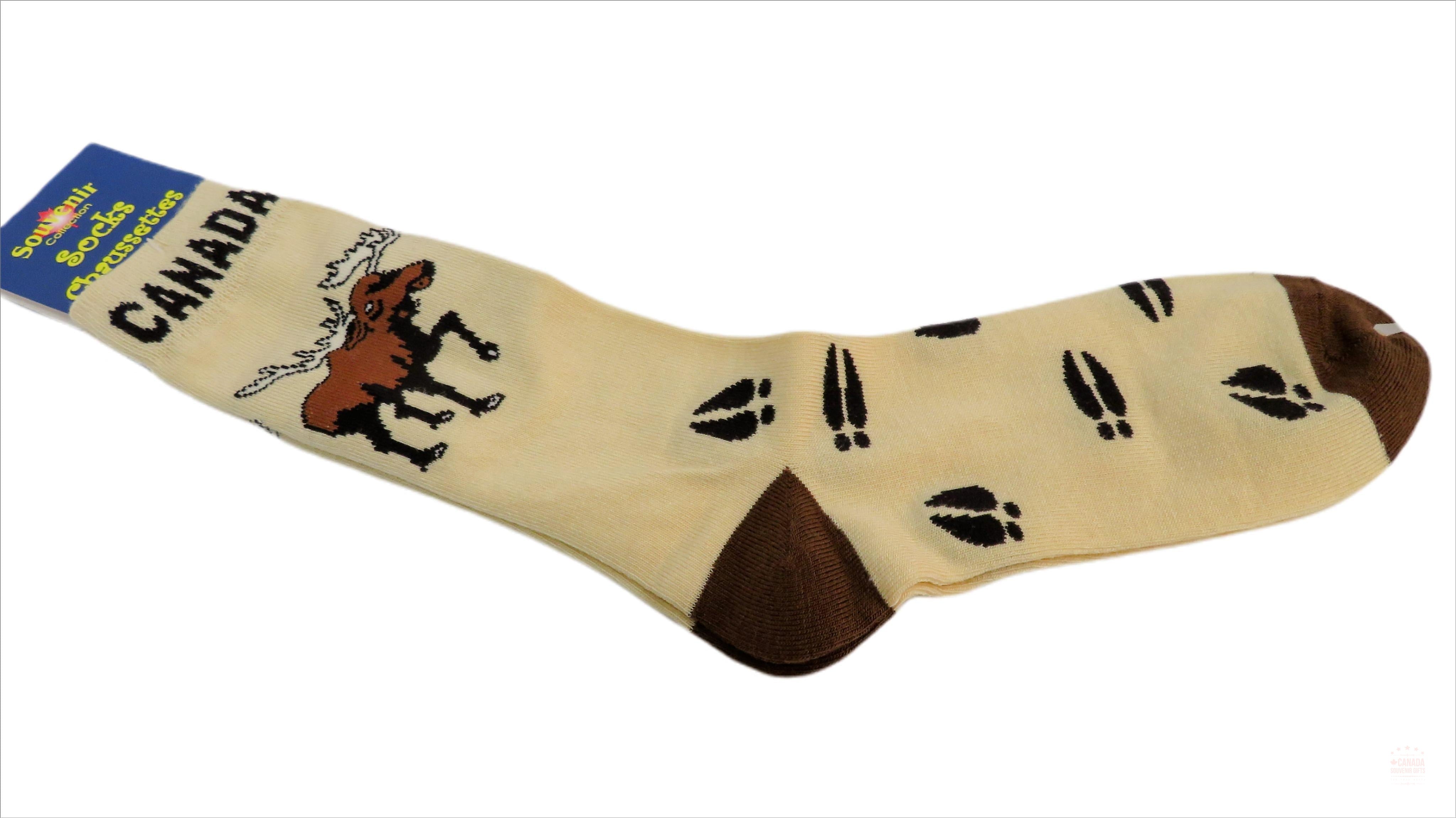 Canada Moose Unisex Men Women Fun Dress Casual Crew Funky Socks Canadian Souvenir Collection with Buff & Brown Color