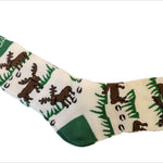 Canada Moose Unisex Men Women Fun Dress Casual Crew Funny Socks Canadian Souvenir Collection with Brown Moose w/ White and Green Pattern