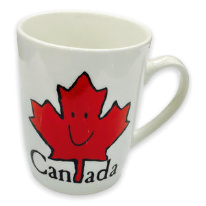Canada Mug - Red Maple Leaf with Smile Coffee Cup Ceramic 13oz for Tea or Hot Chocolate Drinks