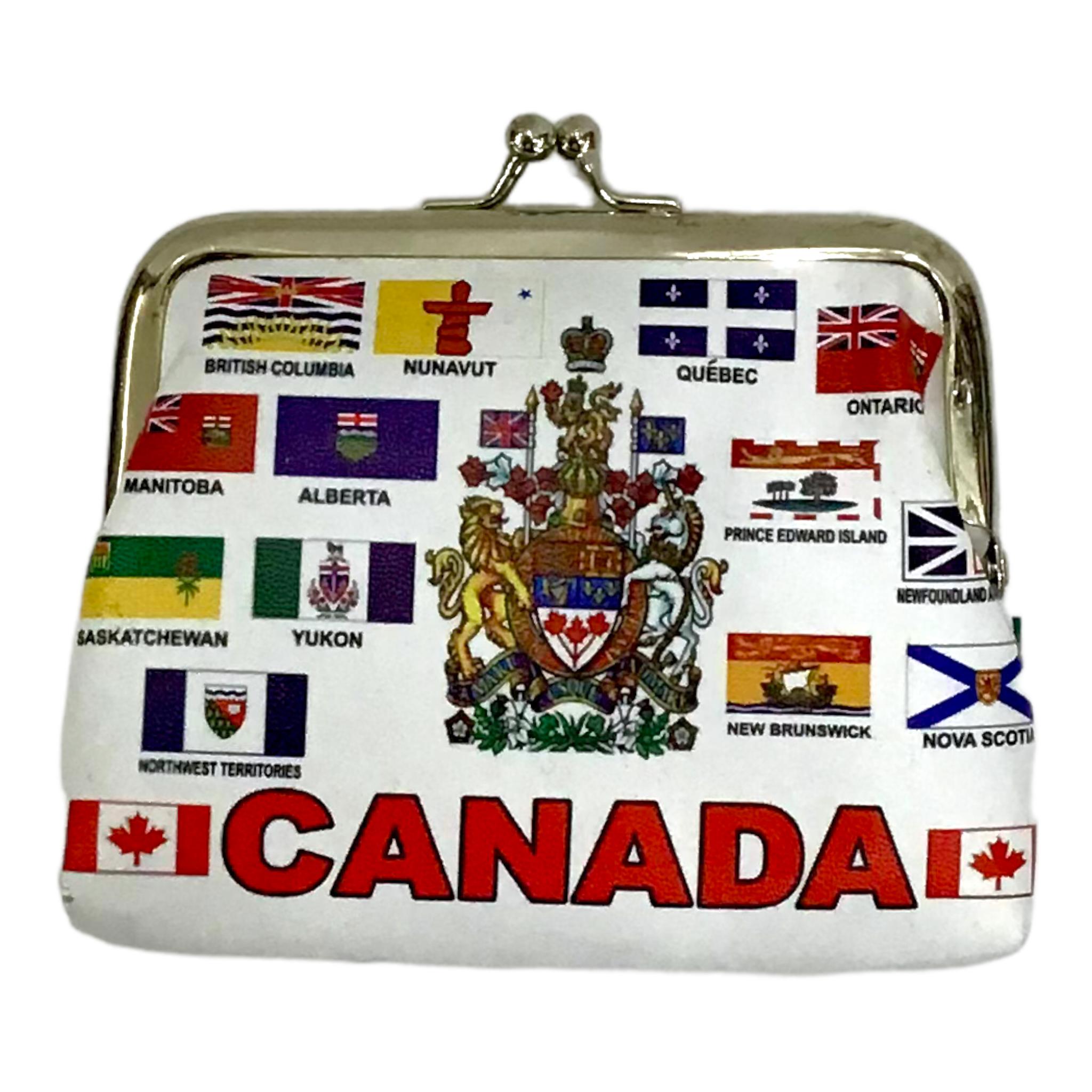 Canada Provincial Flags Coin Purse Wallet Buckle Kiss-Lock Small Faux Leather Change Pouch Gift For Women