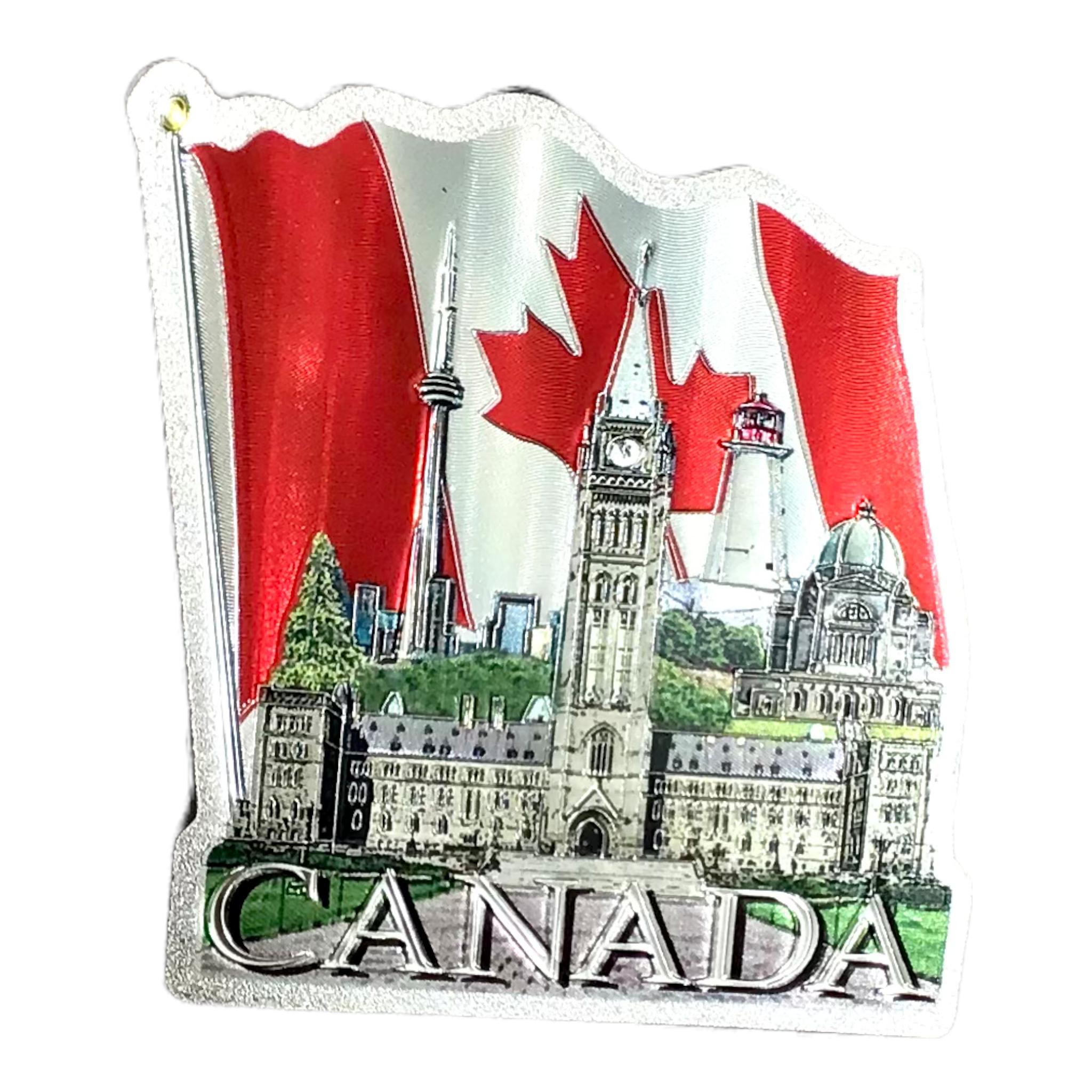 Canada Scene Montage w/ Canadian waving flag laser foil magnet