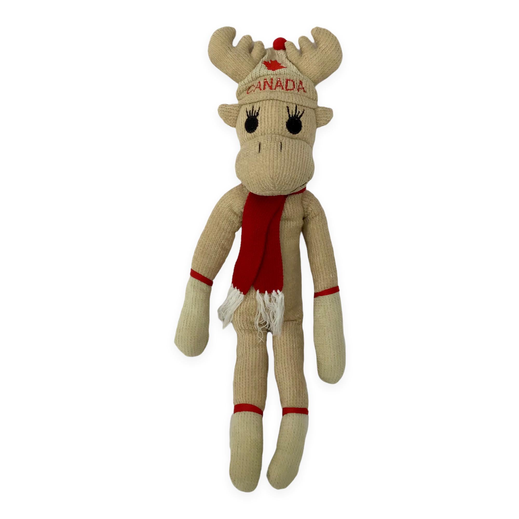 Canada Sock Moose Plush Toy | 20 Inch Red Maple Leaf Hat with Scarf Around The Neck | Soft Stuffed Sock Moose Animal Toys for Kids