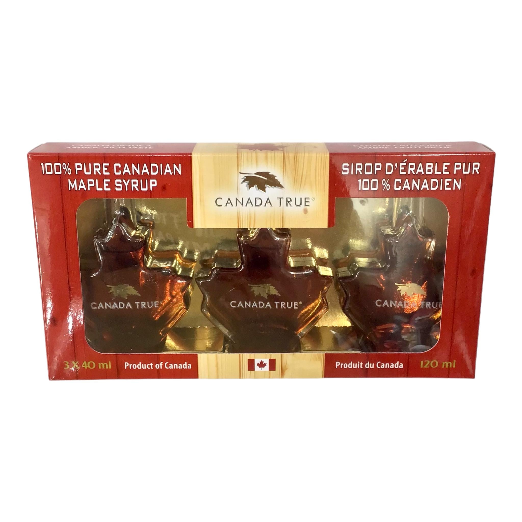 Canada True 100% Pure Canadian Maple Syrup 3x40ML Maple Leaf Shaped Bottles Gift Box