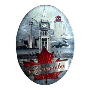 Canada Vintage scene w/ red maple leaf oval shaped magnet