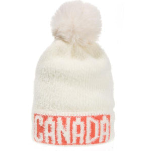 Canada Winter Hat - Cream & Coral Pom Toque